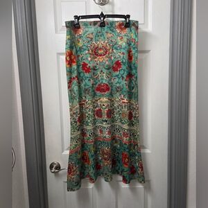 amma Fairy Whimsical Cottage Peasant  Floral Romance Maxi Skirt Aqua Red Size XL